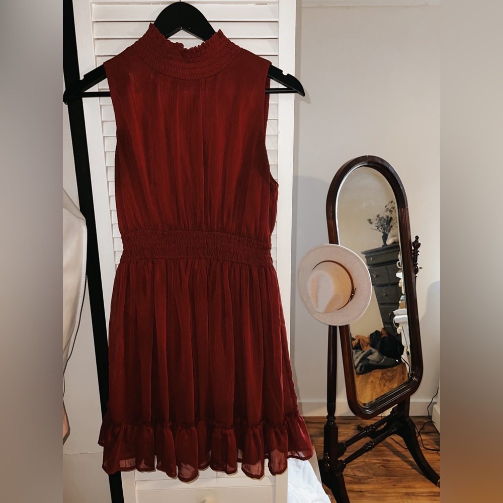 Altar’d State Chiffon Overlay Dress, size small, deep wine color.